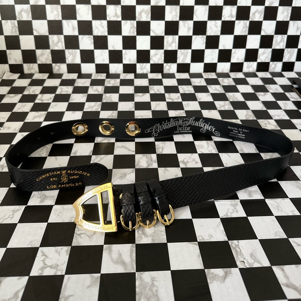 Christian Audigier Women’s Black Leather Belt Size M
